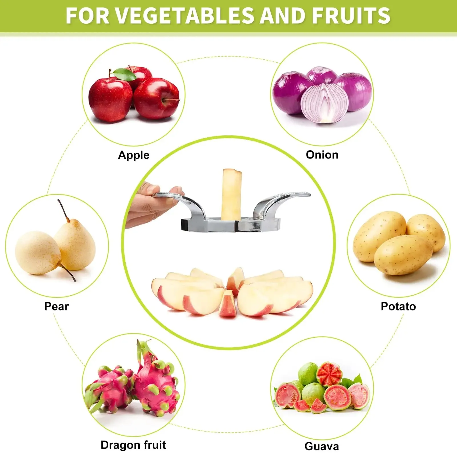 Cortador de frutas com 12 lâminas, cortador de maçã extra grande, fácil de usar, economiza tempo, cortador e divisor de maçã em aço inoxidável resistente