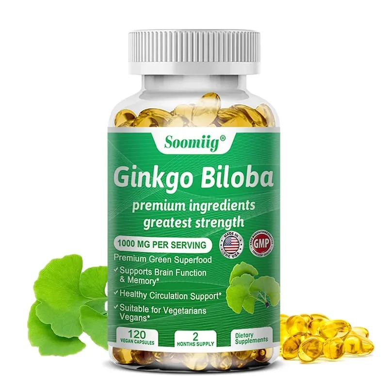 Cápsulas de Ginko Biloba - Suplemento cerebral para memória e foco - Suplementos de Ginkgo Biloba para uma boa visão
