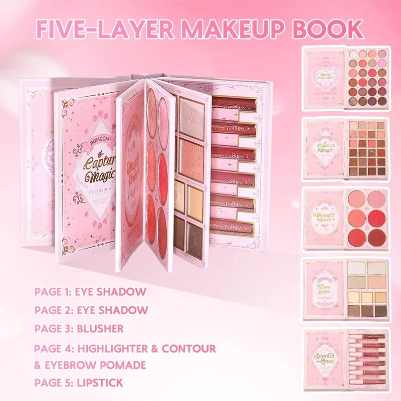 5 Layers All In One Makeup Book Palette 48 Eyeshadow+6 Blush+Contour Highlight Brow Pomade+6 Lipstick Full Face Makeup Kit
