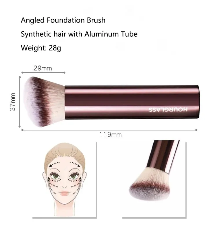 Pincel de maquiagem para base angular, pincel para base em pó, cabo de metal, tubo de alumínio, ampulheta, cosméticos de alta qualidade, 1 peça