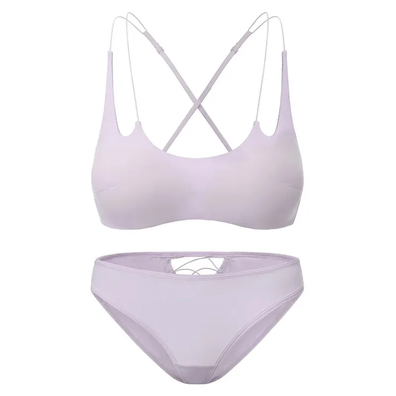 Fio suave livre de inserção fina sutiã calcinha lingerie conjunto cinta espaguete cruz sem costas feminino bela roupa interior três maneiras usar