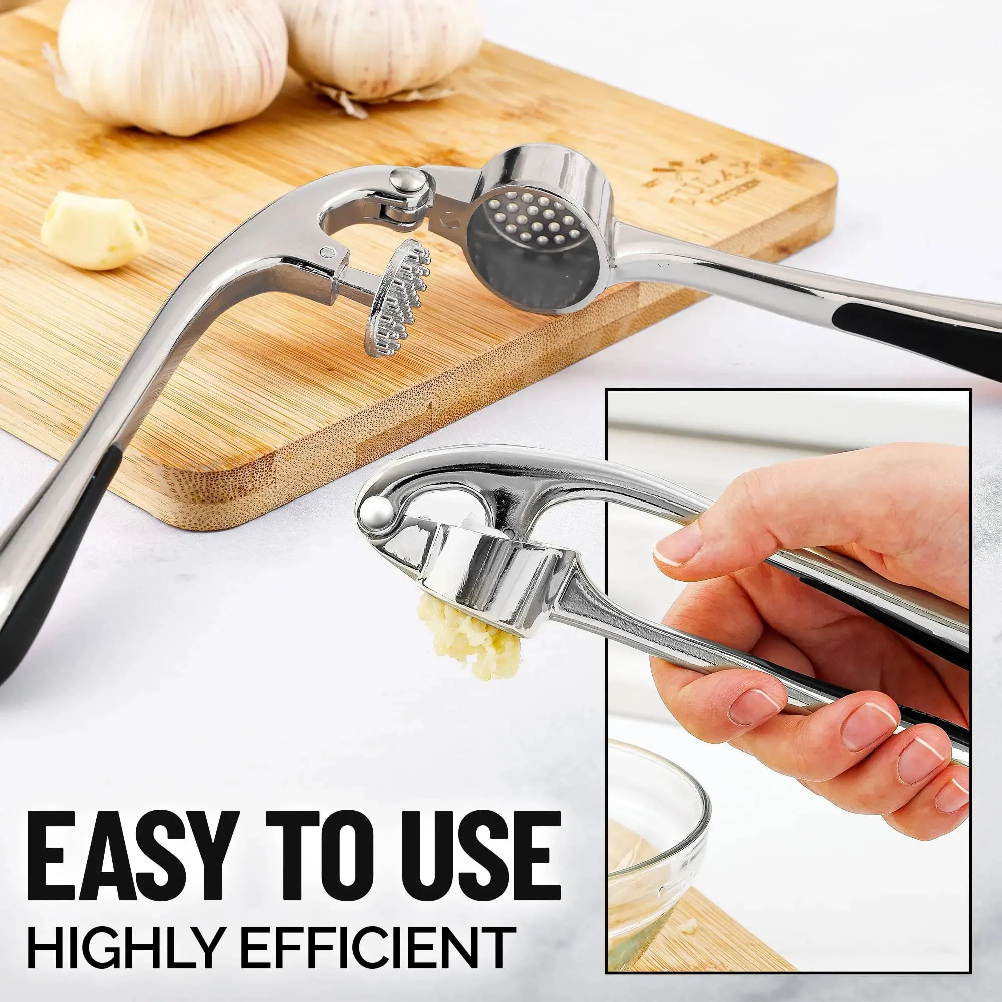 Kitchen Premium Garlic Press Rocker Crusher Dishwasher Safe Professional Garlic Mincer Grinder Tool - Easy-Squeeze Easy-Clean — image 7