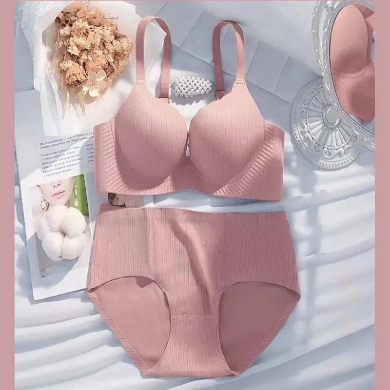 Feminino sólido grosso acolchoado wirefree sutiã conjunto sem costura conforto coleta lingerie push up suporte elegante ajuste para busto menor diariamente