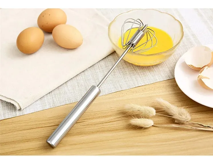 Batedor de ovos rotativo semiautomático, doméstico, aço inoxidável, utensílios de creme, batedor, misturador manual, ferramenta de cozinha