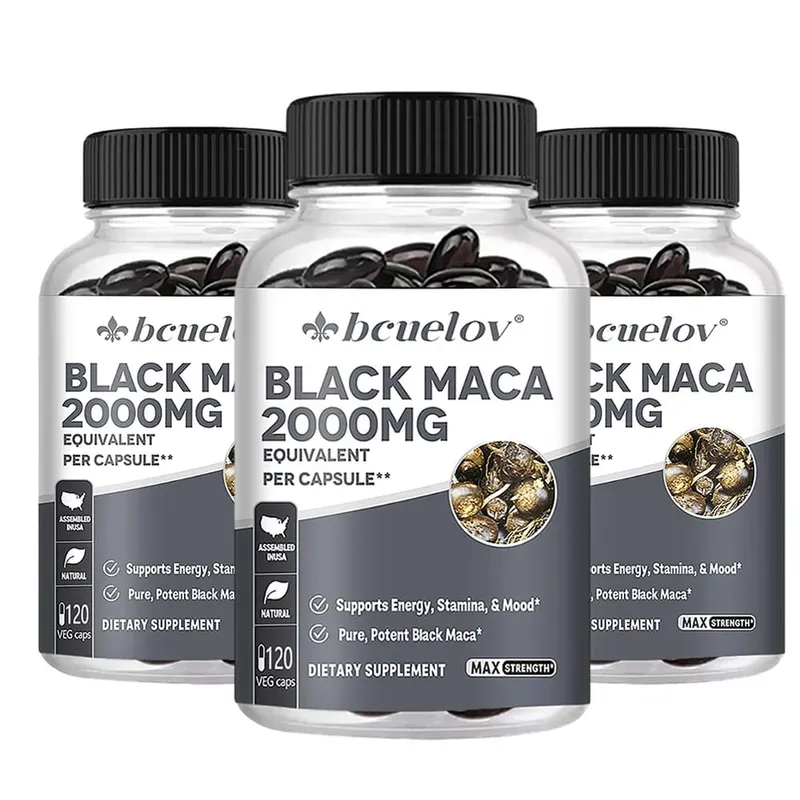 Cápsulas de Maca Negra 20000mg - Suporta a Função Cerebral Promove o Crescimento e Recuperação Muscular Super Absorção Melhora a Vitalidade