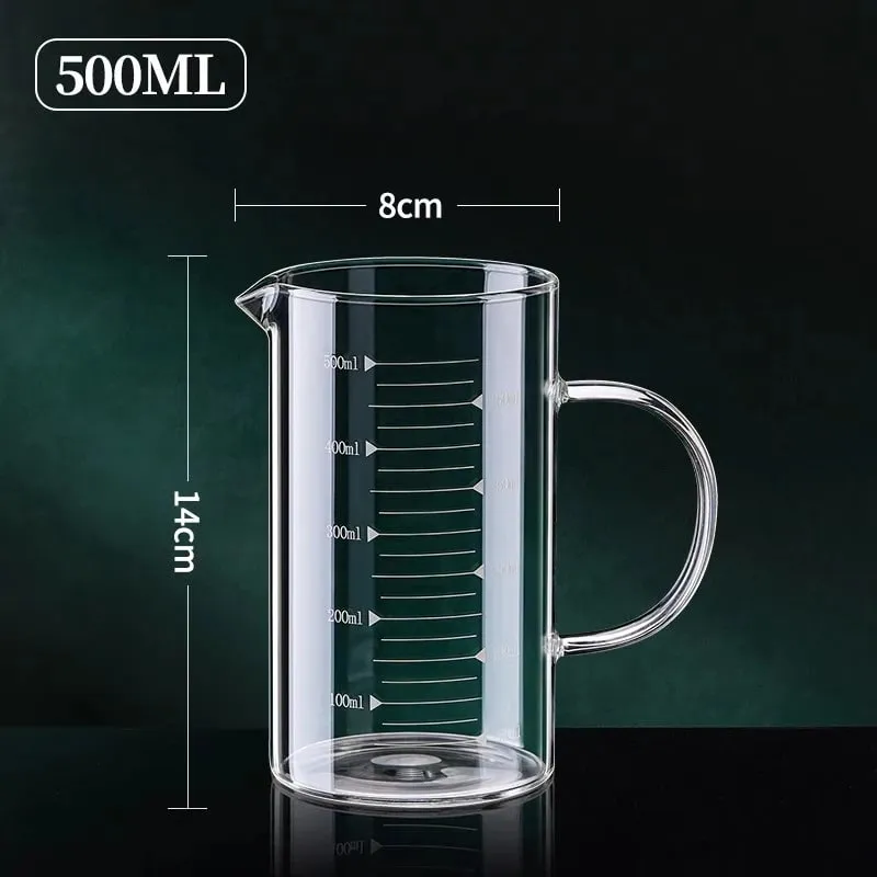 1/2 pces copo de medição de vidro com alça resistente ao calor copo de laboratório cozinha leite café caneca de medição 250/350/500/1000ml — image 11
