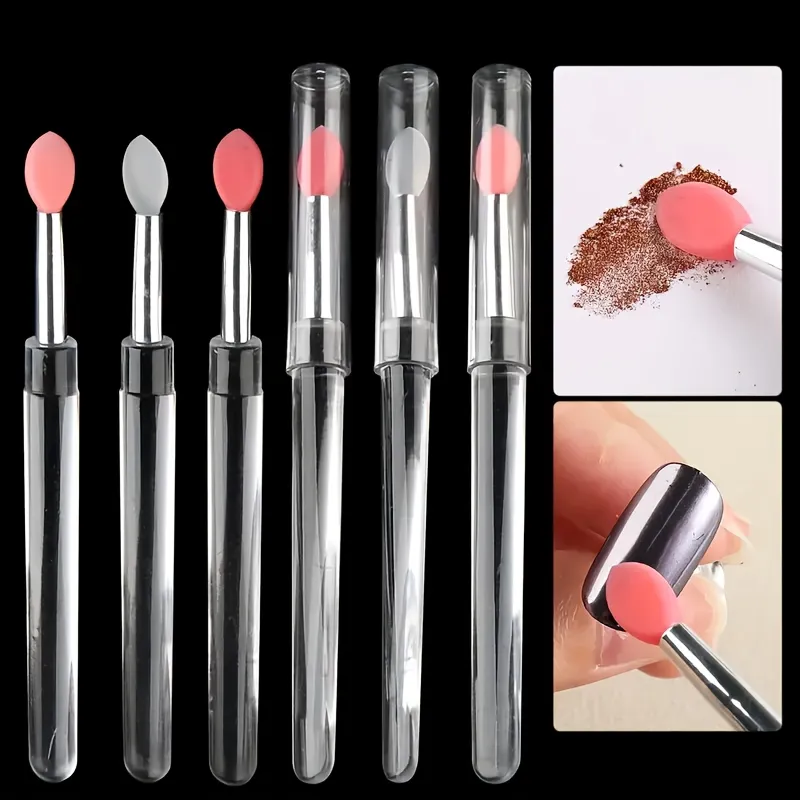 5 pincéis de silicone reutilizáveis ​​com efeito de espelho - aplicador de maquiagem e esmalte de cabeça dupla