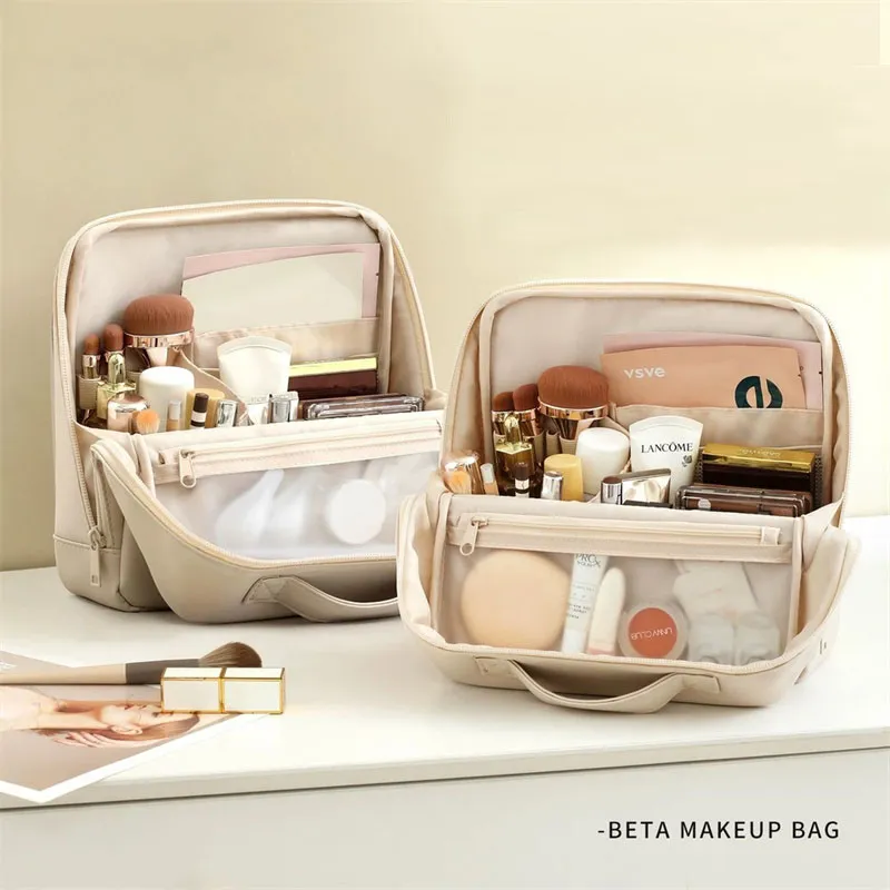 Bolsa de armazenamento para pincéis de maquiagem, bolsa de couro pu com vários compartimentos para ferramentas cosméticas, grande capacidade, organizador de produtos de higiene pessoal para cuidados com a pele — image 3