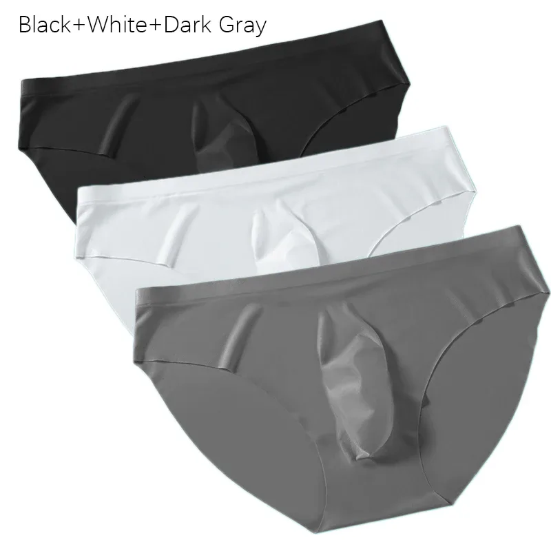 3PCS/lot Men's Ice Silk Briefs Ultra-thin Transparent Seamless Underpants 3D Pouch Sexy Quick Dry Breathable Underwear Panties