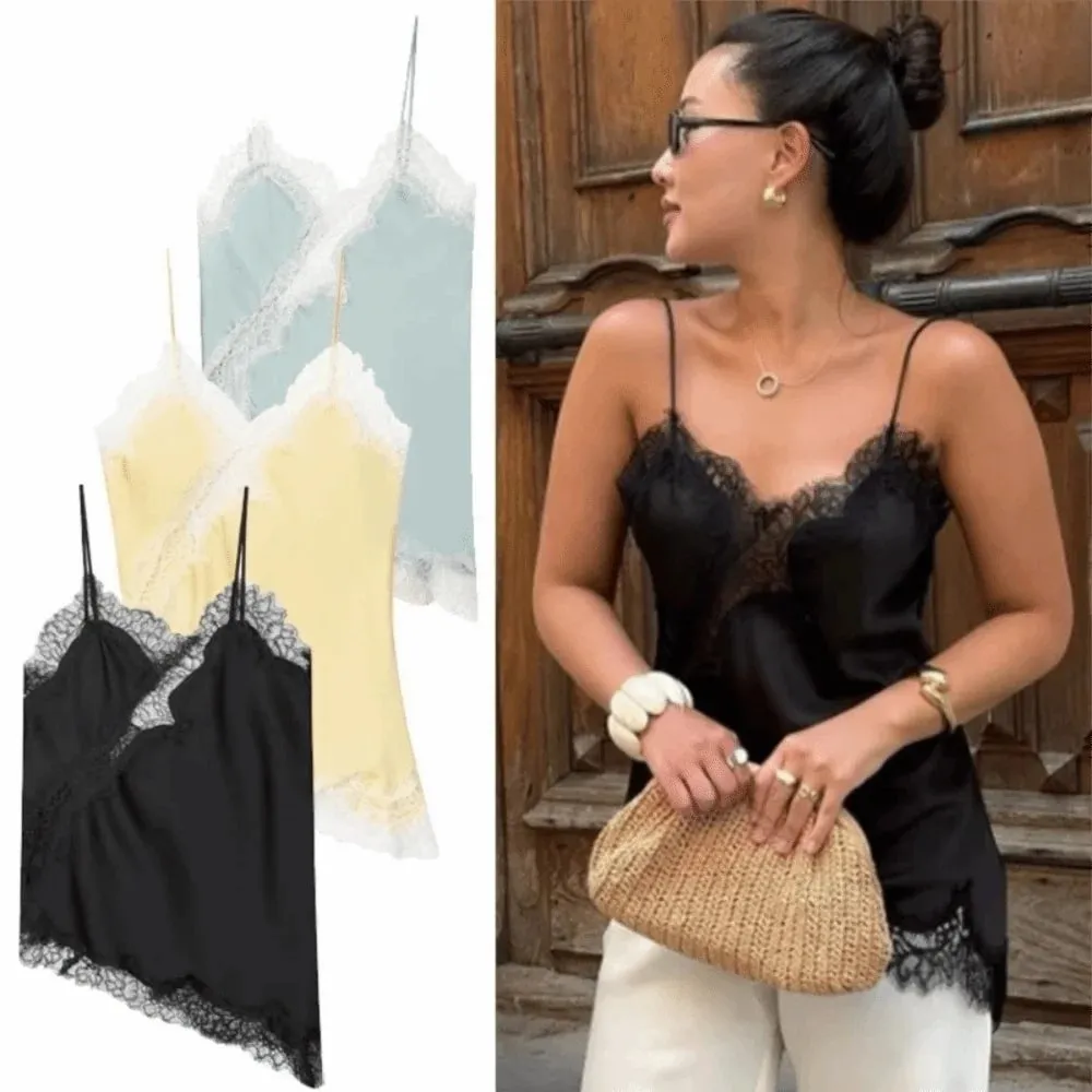 Elegante assimétrico rendas retalhos topo sem mangas sem costas camisola topos com decote em v sexy rendas feminino regata verão wear