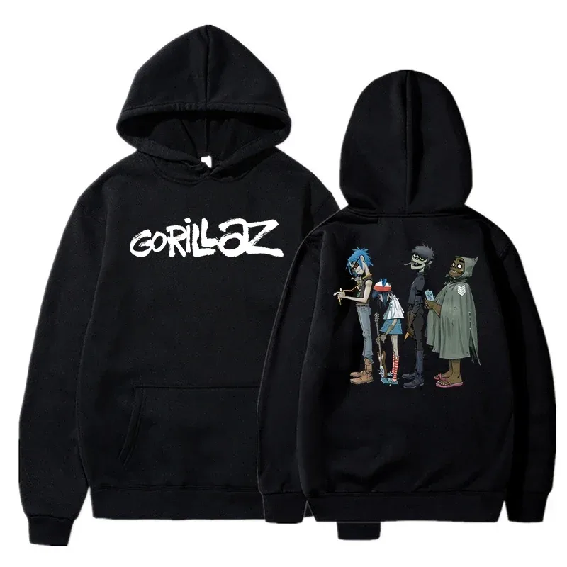 秋冬套頭衫長袖寬鬆柔軟衛衣街頭服飾外套 Gorillaz 印花男女連帽衫