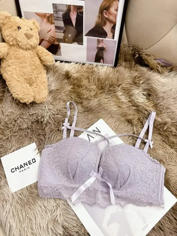 Push Up Bra for Small Bust - French Chic Lace Bralette Set Wireless Comfort Support Anti-Sag Underwear for Petite Women