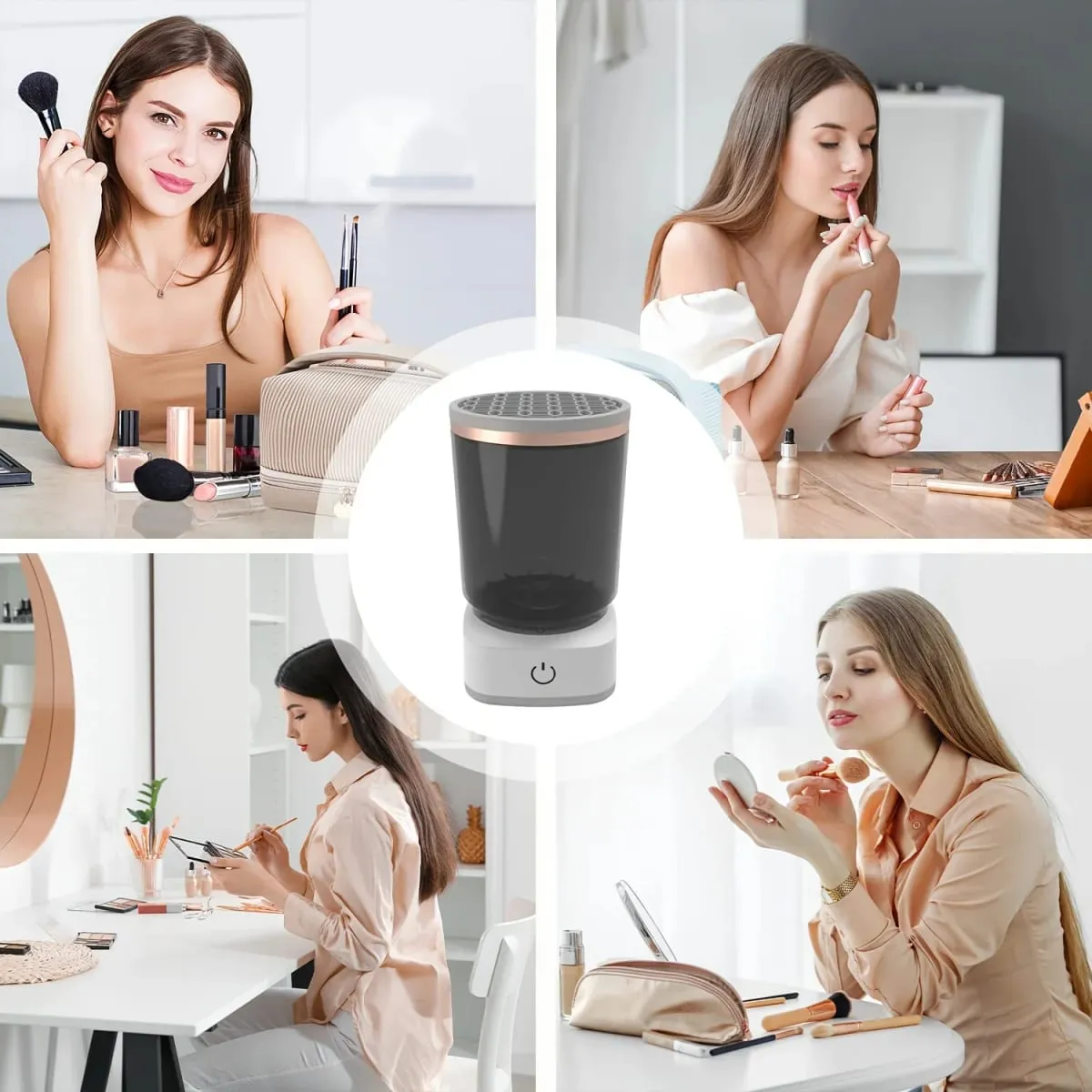 Limpador elétrico de escova de maquiagem, automático, ferramenta de limpeza de escova cosmética, limpeza profunda rápida para todos os tamanhos de escovas, durável