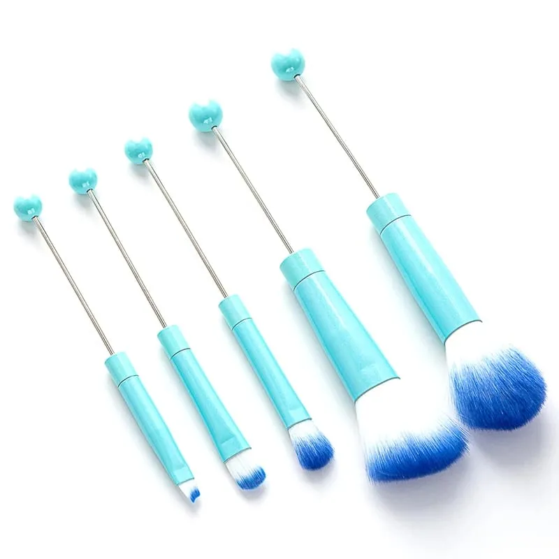 【5 peças pincel de sombra com contas diy pincel cosmético com contas kit de ferramentas de pincéis de maquiagem com cabo de metal durável pincéis de maquiagem para os olhos