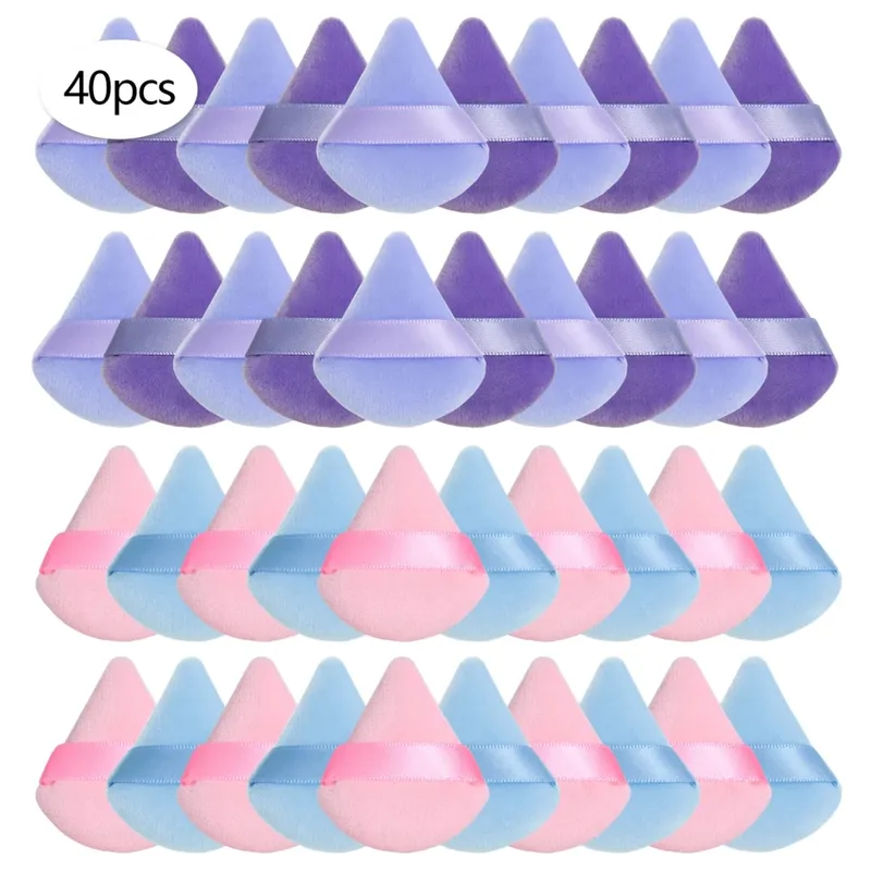 Mini sopro de pó triangular 40-80 unidades aplicam pó solto pressionando-o suavemente no rosto para obter um efeito de configuração