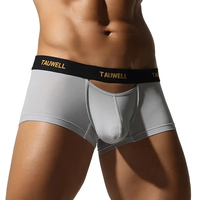 Roupa interior masculina confortável legal fina sexy semi-transparente calças de ângulo plano com cuecas em forma de u
