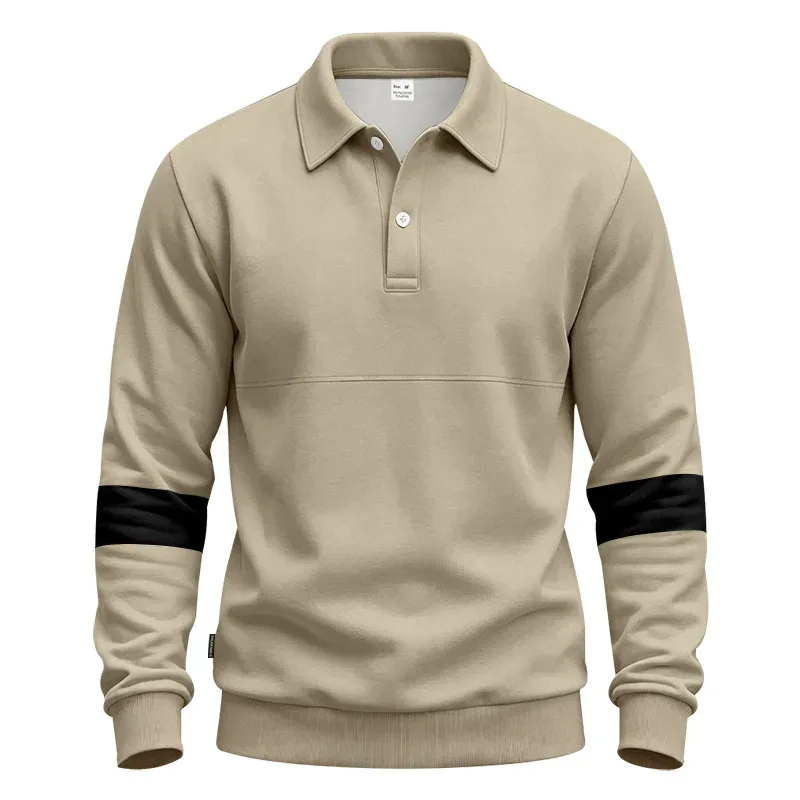 Men Lapel Polo Sweatshirt, Color Block Long Sleeve Pullover, Loose Solid Casual Top for Spring Autumn Daily Outfit