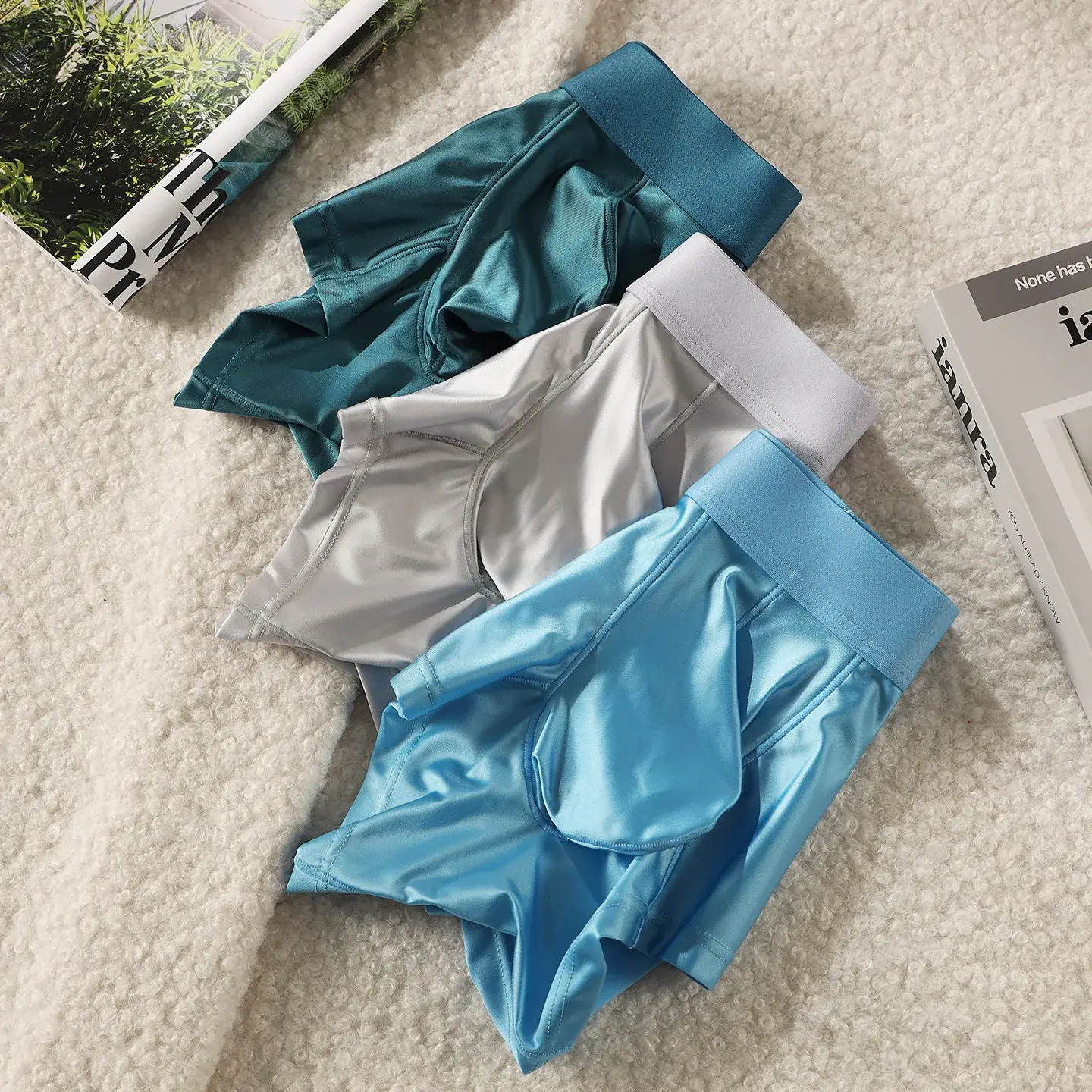 Mens Underwear Boxer Shorts Man Solid Slim Nylon Panties Cueca Middle Waist JJ Pouch Underpants Male Boxers Ropa Plus Size M-XXL
