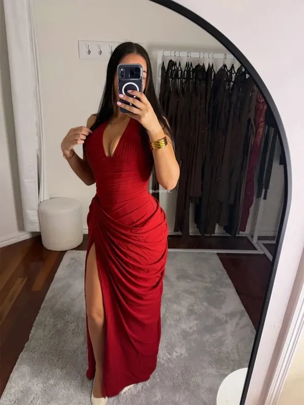 Mulheres sexy sólido plissado vestido sem alças senhora chique fora do ombro sem costas cintura alta vestidos divididos 2026 verão vestido de festa à noite — image 25