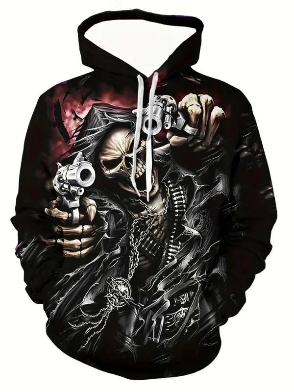 3D Printed Skull and Rose Sweatshirts Drawstring Sportwear Long Sleeved Tops Men's Hooded Hoodies Street Graphic Men's Clothing