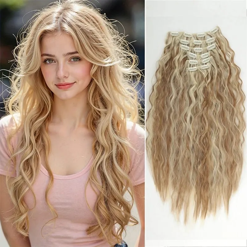 24 polegadas 16 clipe preto natural diário longo encaracolado extensões de cabelo conjunto de sete peças para mulheres