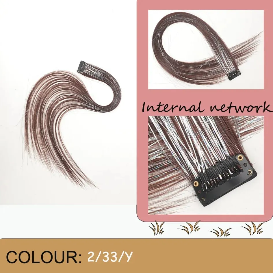 Allaosify Extensões de tintura de orelha a laser de alta temperatura de 24 polegadas Cabelo longo e liso feminino com reflexos prateados
