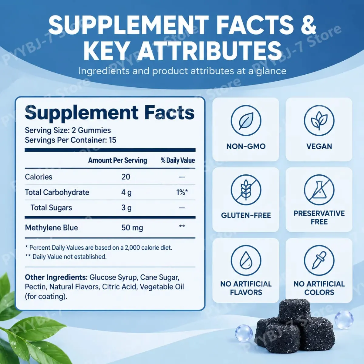 Methylene Blue Gummies with PQQ NAC Vitamin B2 & B3 Supports Cognitive Clarity & Cellular Energy Brain Nutrient for Adults 30Ct — image 5