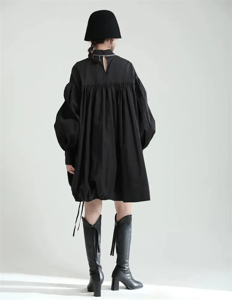 2025女裝不規則抽繩大尺寸白色襯衫新款立領長袖襯衫時尚潮春秋