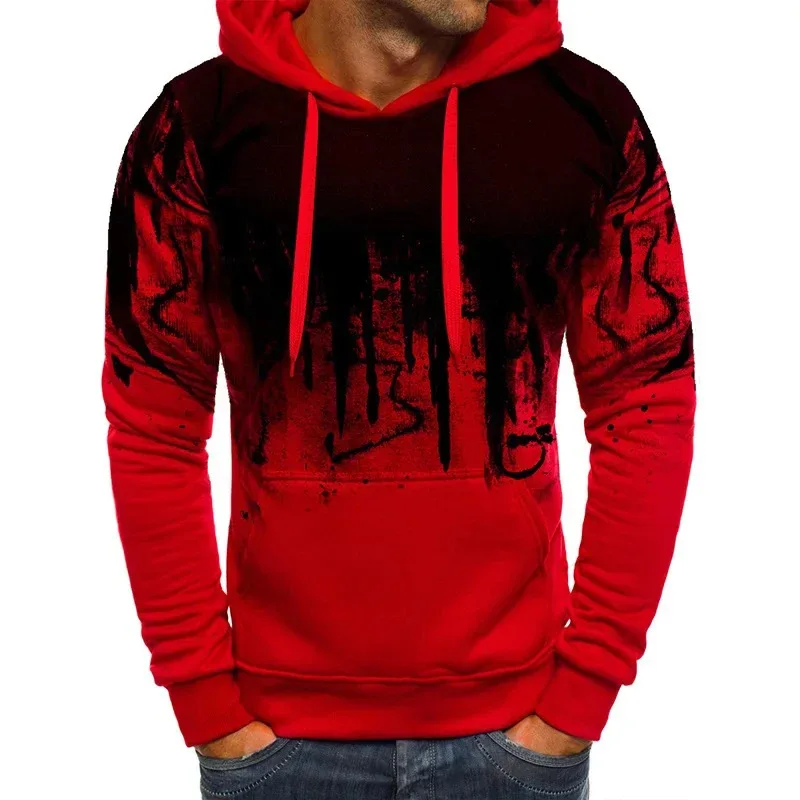 Gradiente impressão pulôver masculino moletom com capuz primavera outono diário fitness esportiva moda casual hoodies roupas soltas