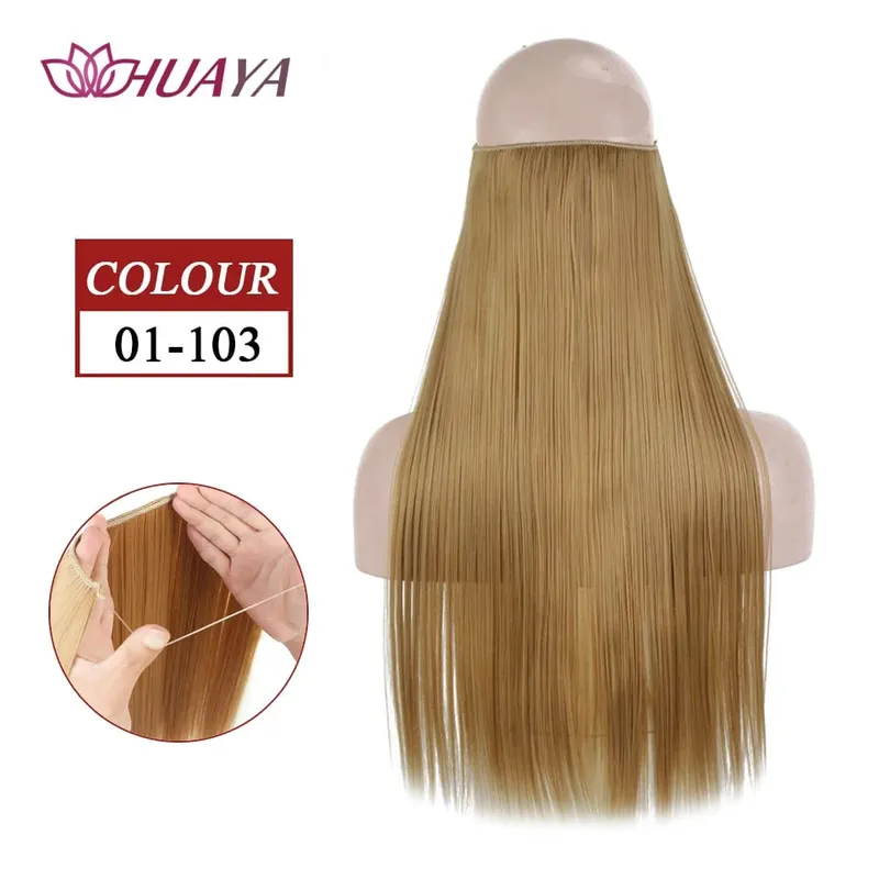 Synthetic Long Straight Invisible Wire No Clips In Hair Extensions Fake Hair Pieces Secret Fish Line Hairpieces For Women