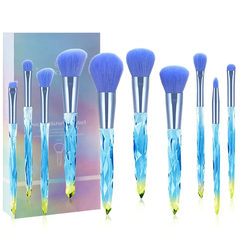 10 pçs brilhante cristal lidar com escova de maquiagem conjunto com caso redondo solto pó escova & plana fundação escova para maquiagem dos olhos