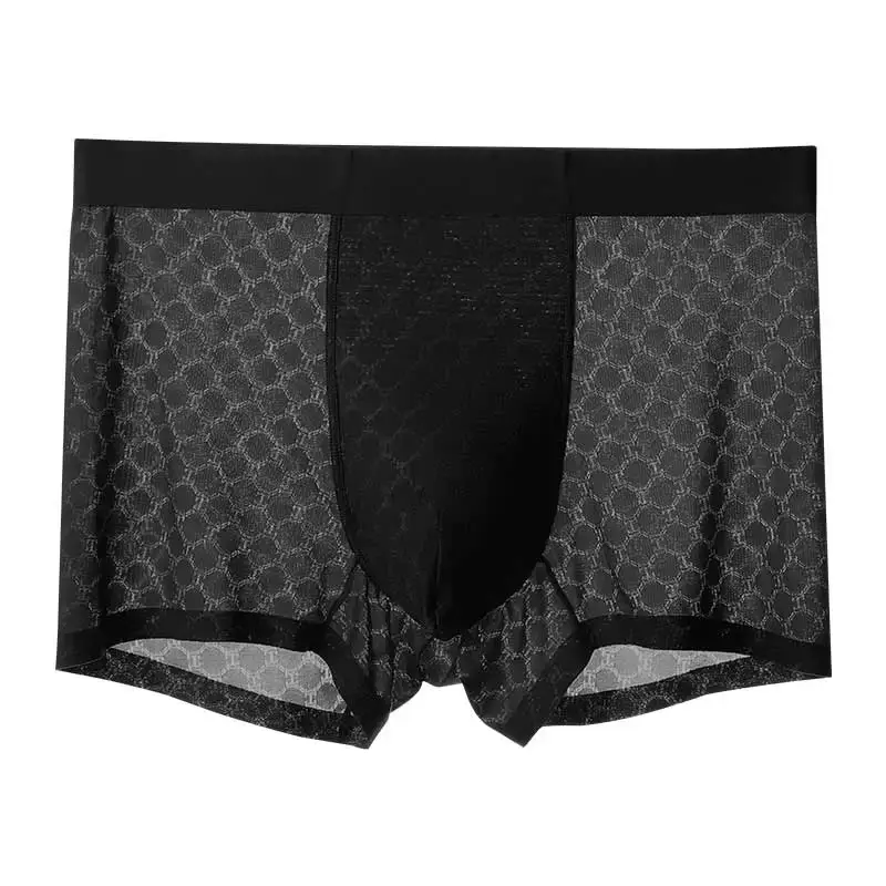 Cueca boxer masculina de seda gelada, cueca boxer fina respirável de verão, sem costura, cueca boxer para meninos