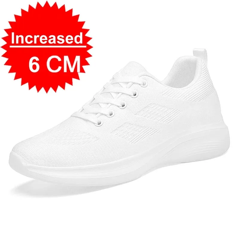 Voando tecelagem respirável aumento 8/10cm altura invisível aumentando tênis casuais masculino todos os jogos antiderrapante sapatos de caminhada macios