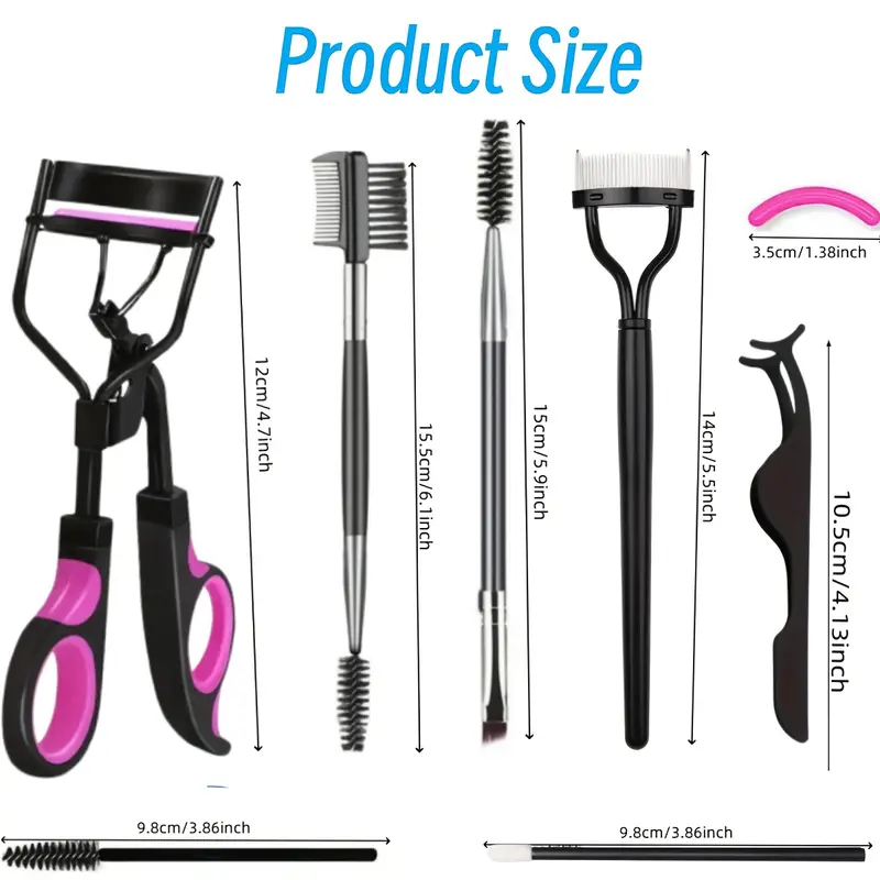 Portable 8-in-1 Eyelash Curler Set with Comb Separator Brushes & Pads. Professional Makeup Tools for Women & Men — image 1