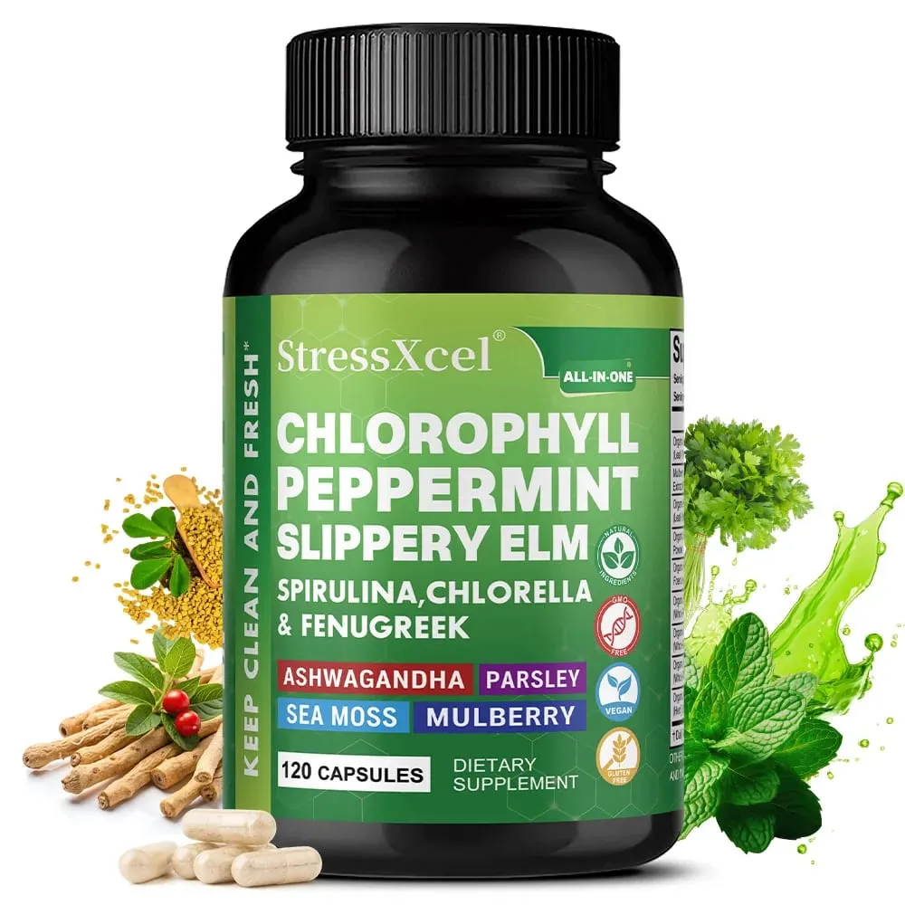 Cápsulas de clorofila com hortelã-pimenta - Apoia a limpeza interna, saúde intestinal, equilíbrio de pH, frescor natural e bem-estar diário