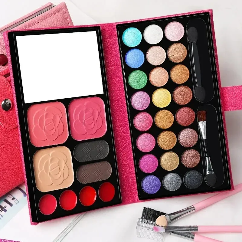 Sombra de olho em pó blush batom duradouro conjunto de maquiagem cosméticos com espelhos para iniciantes crianças viagem paletas portáteis 33 cores