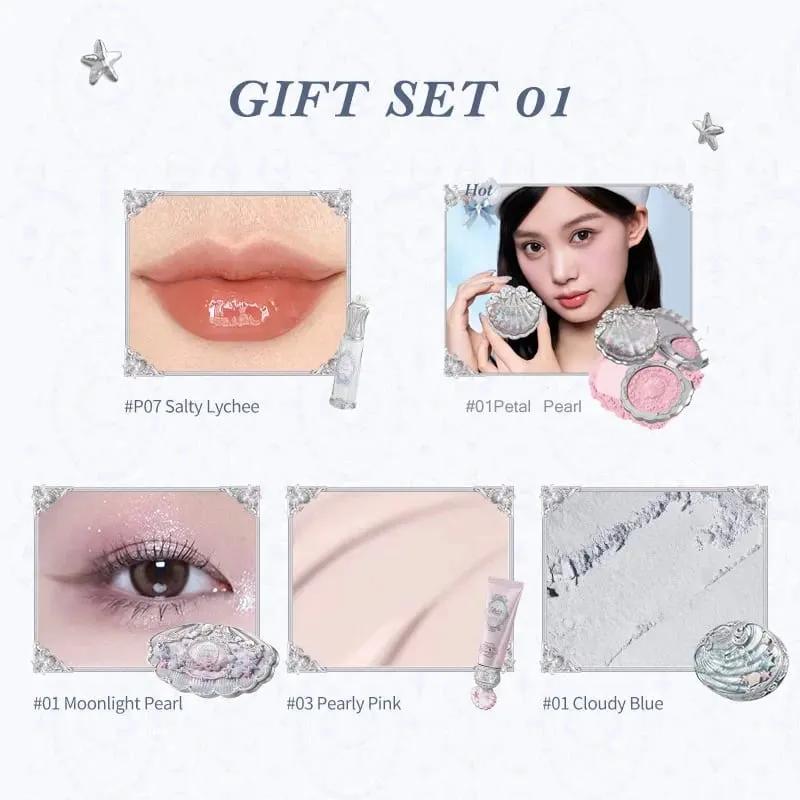 Flor sabe coleção de joias de concha, maquiagem profissional, conjunto de presente, sombra, blush, esmalte labial, kit de primer de correção de pó