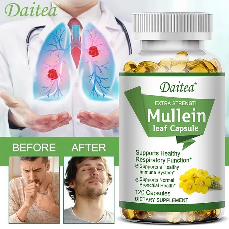 Cápsulas de extrato de verbasco adequadas para limpeza pulmonar e brônquica para fumantes - suporte à saúde respiratória, saúde intestinal