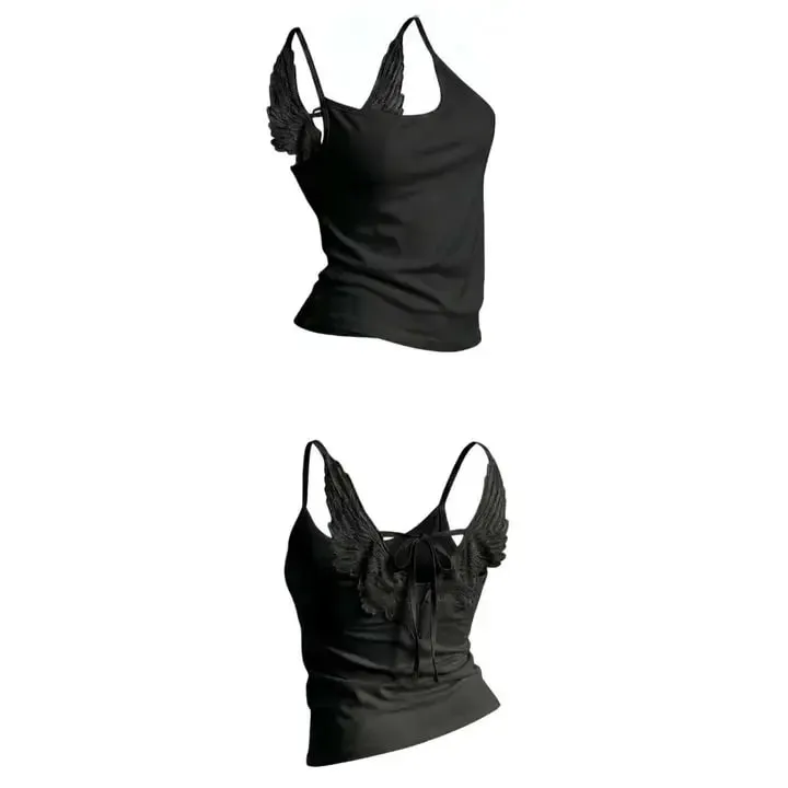 Asas de ângulo branco bordado camis y2k sexy sem mangas sem costas gravata borboleta colete fino mulher verão regata