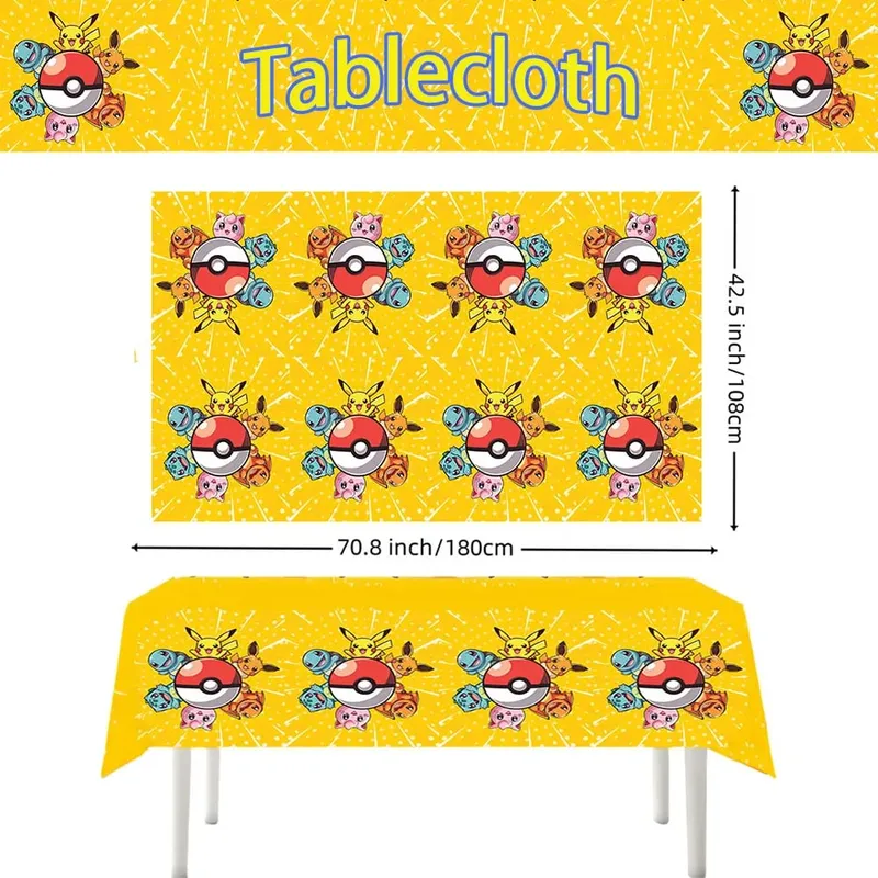 1/10 pçs pokemon toalha de mesa decoração de aniversário descartável toalha de mesa pikachu crianças presentes de aniversário suprimentos de chá de bebê