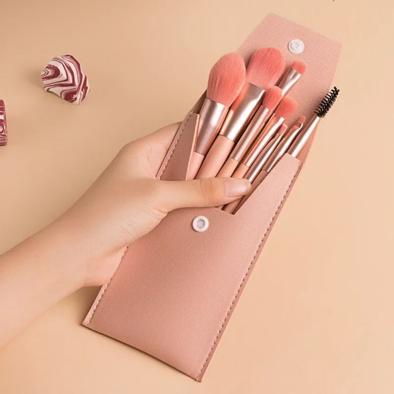 Conjunto de pincéis de maquiagem macios, 8 peças, mini macaron, portátil, ferramentas de beleza para iniciantes, blush, sombra, kit completo de pincéis cosméticos