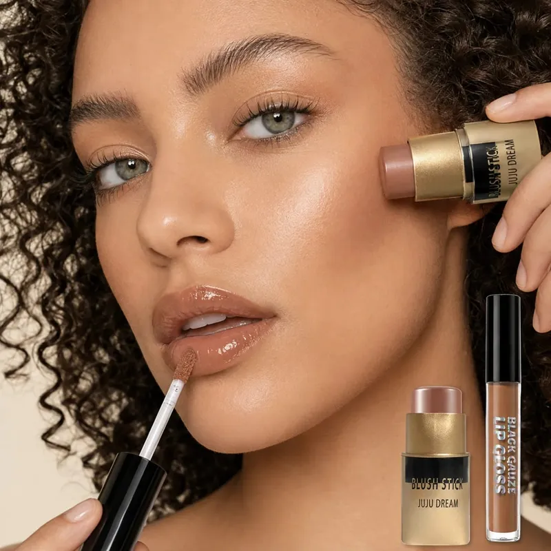 Batom blush conjunto de maquiagem hidratante brilho labial líquido blush alto pigmento maquiagem nude de longa duração