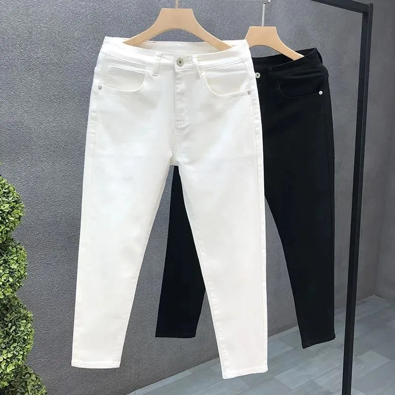 2023 primavera e outono nova moda clássica cor sólida elástico casual jeans masculino confortável de alta qualidade calças de pé pequeno 36