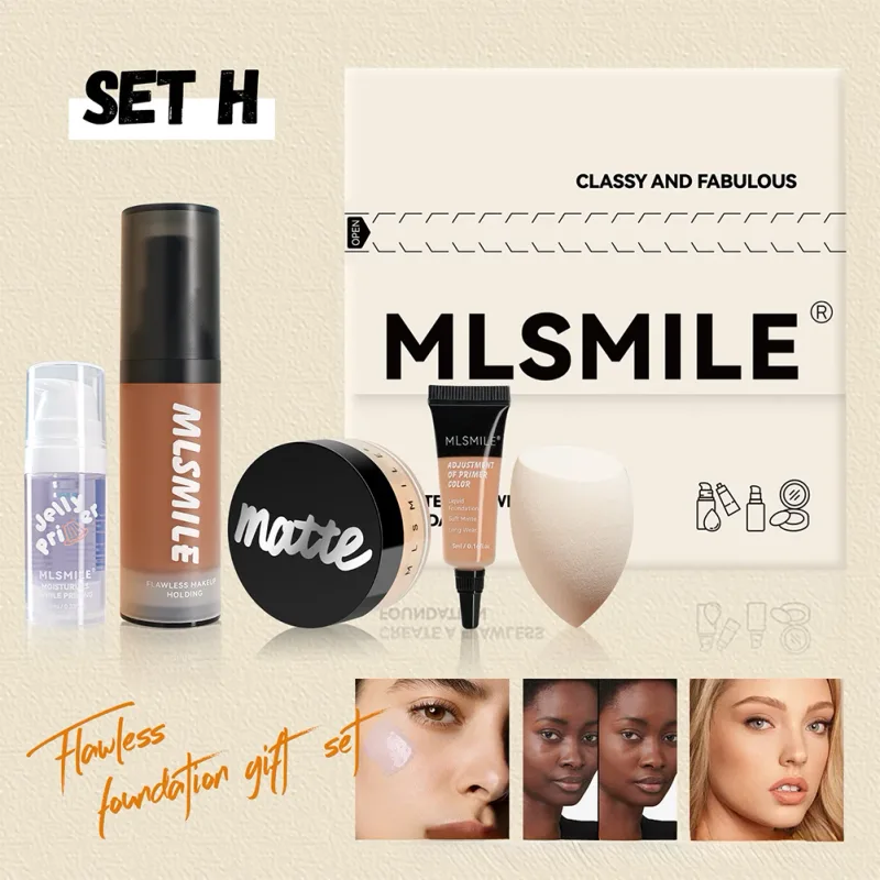 Conjunto de presente de maquiagem de base tudo em um, cobertura completa, configuração de corretivo, esponja de maquiagem em pó, kit cosmético facial portátil