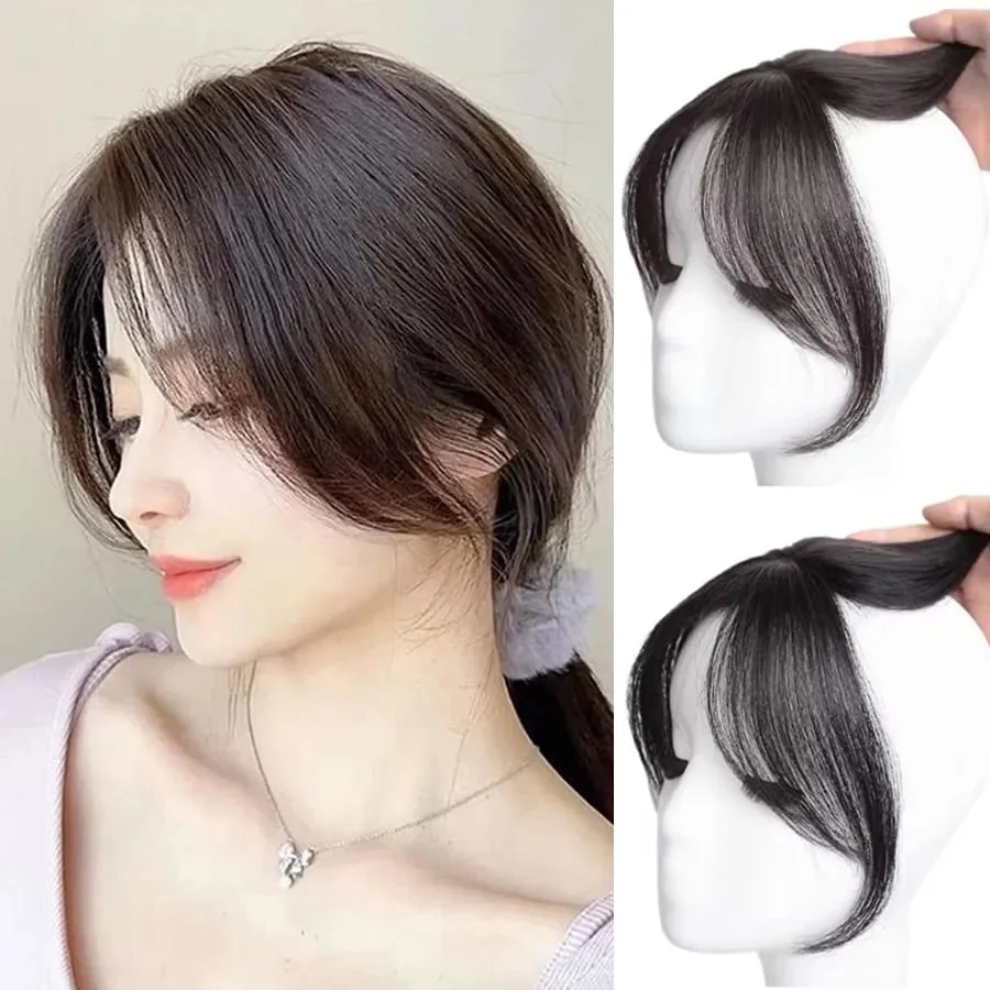 Peruca de síntese parte média franja extensões de cabelo clipe na testa natural sem costura francês oblíquo franja de oito caracteres