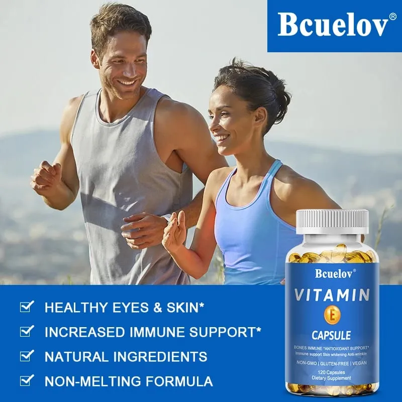 Bcuelov Vitamina E Softgels Suplementos Antioxidantes Facilmente Absorvidos - Apoia a Pele, Coração e Cápsulas de Saúde Imunológica Não OGM