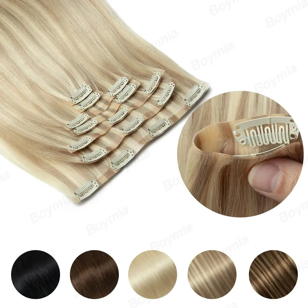 Feminino leve clipe em extensões 7 pçs conjunto invisível fita do plutônio trama injetado plutônio natural cabelo humano 12-24 polegada adicionando comprimento uso — image 2