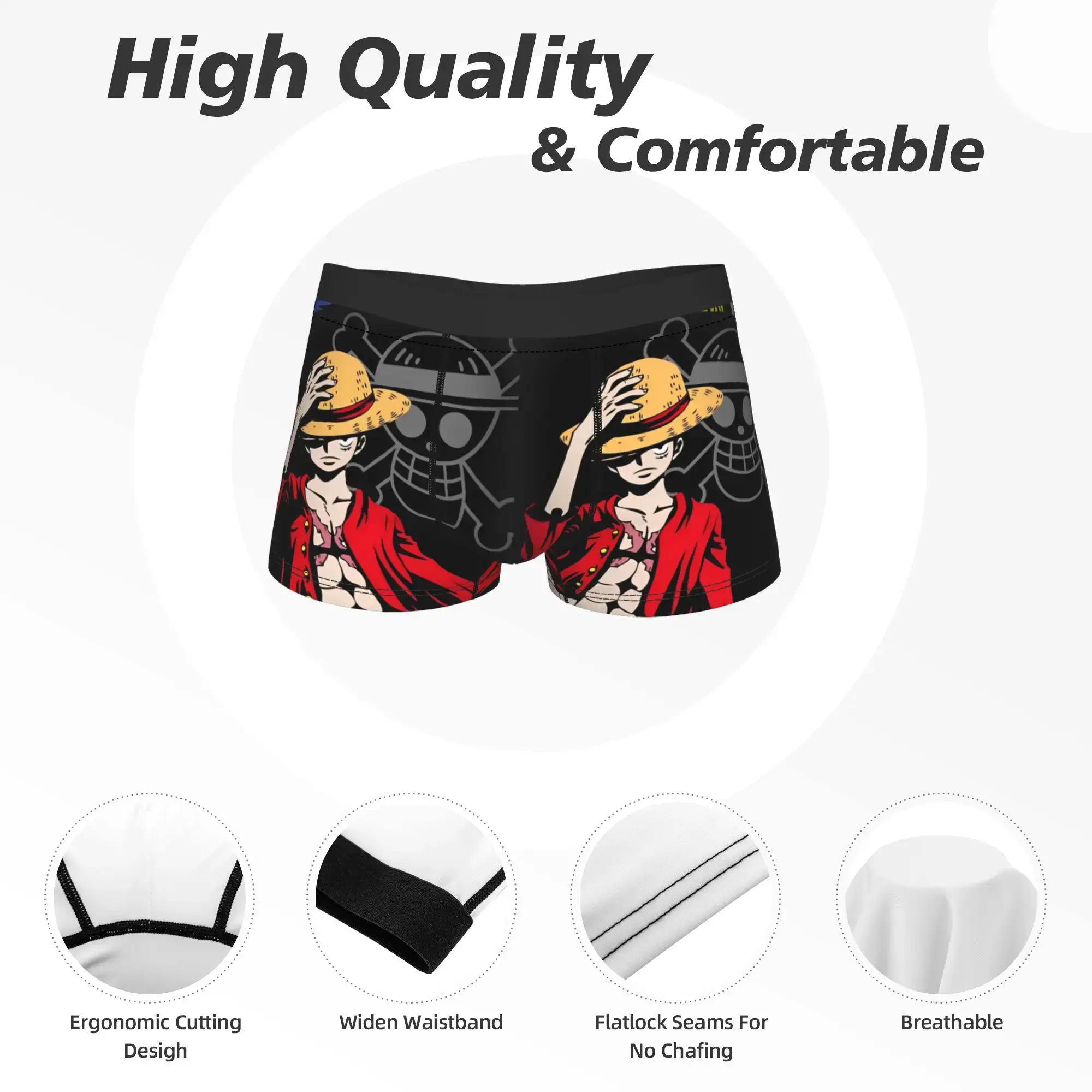 一件 Monkey D Luffy 骷髏男式內褲平角內褲短褲內褲新穎中腰內褲適合 Homme Plus 碼 — image 1