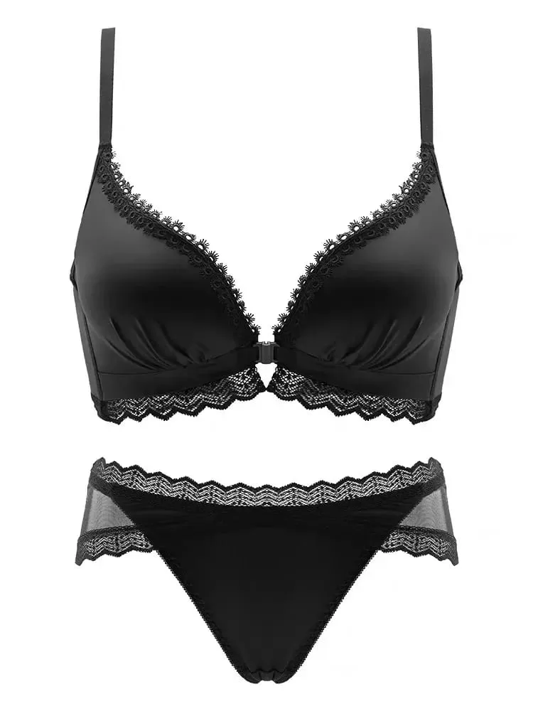 Front Closure Push Up Bra Set - Women's Small Bust Lace Underwire Lingerie | Pull Up Lift Sexy Thin Beauty Back Bralette