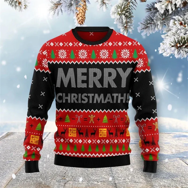 Novo 2026 suéter feio de natal masculino papai noel padrão pullovers feminino 2026 ano novo feliz natal tripulação pescoço camisolas